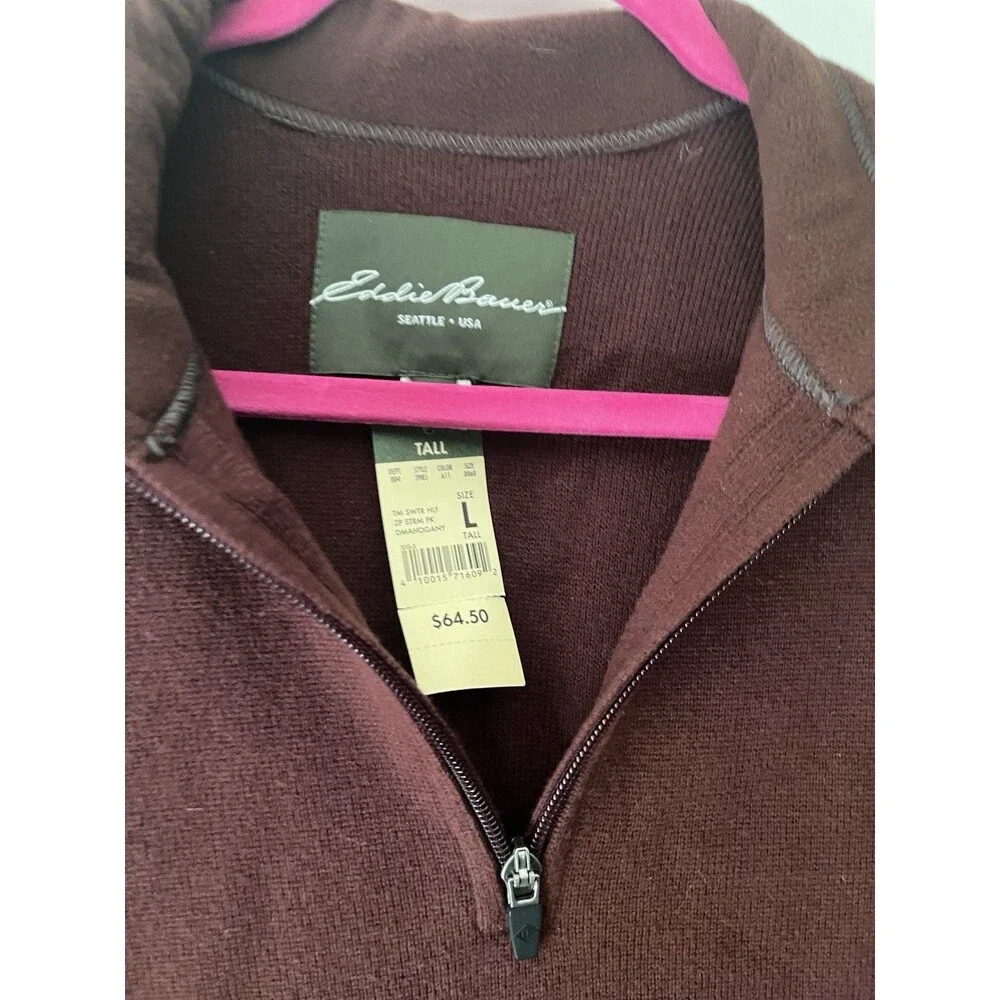 NWT Eddie Bauer Men's Fleece Convector Half-Zip Sweater Sz L TALL Wine Mahogany - Picture 7 of 10